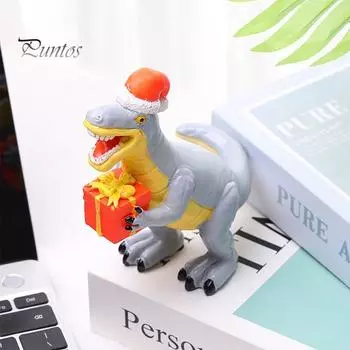 Рождественская фигурка животного, украшения из смолы в виде животных с подарочной коробкой, декоративная фигурка животного с рождественской шапкой для декора домашней вечеринки C