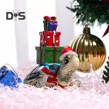 Рождественская фигурка животного, украшения из смолы в виде животных с подарочной коробкой, декоративная фигурка животного с рождественской шапкой для декора домашней вечеринки A