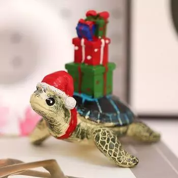 Рождественская фигурка животного, украшения из смолы в виде животных с подарочной коробкой, декоративная фигурка животного с рождественской шапкой для декора домашней вечеринки