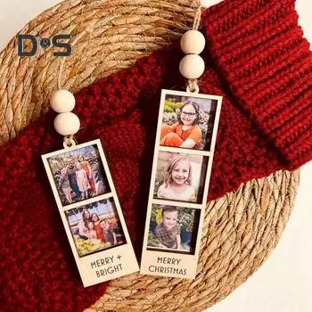 Рождественская фоторамка украшения семейные фотографии украшения для рождественской елки изготовленная на заказ деревянная фоторамка подвесное украшение для домашнего декора 1pc