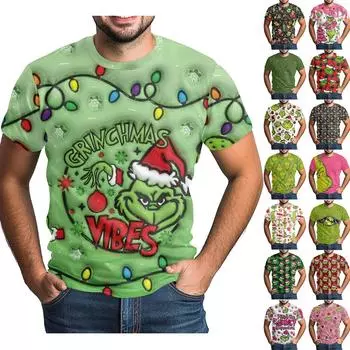 Рождественская футболка для взрослых с круглым вырезом и коротким рукавом, забавный принт, милая рождественская футболка XL