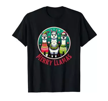 Рождественская футболка Merry Llamas Santa Hat Alpaka