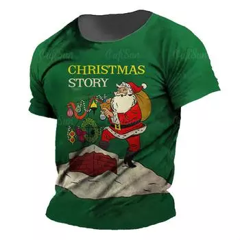 Рождественская футболка с принтом Санта-Клауса, мужская футболка с коротким рукавом, праздничная одежда, повседневные топы, свободные футболки большого размера для мужчин, футболки S