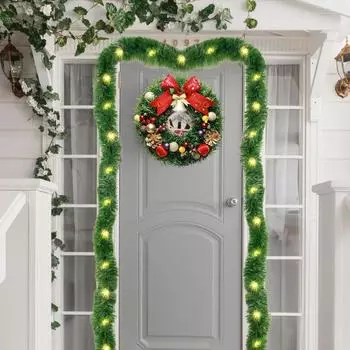 Рождественская гирлянда 420 см с гирляндой из искусственной зелени, рождественская гирлянда со светодиодной подсветкой, украшение из ели Норвуд