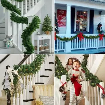 Рождественская гирлянда декоративная зеленая искусственная рождественская елка ротанговый баннер вечеринка пластиковый кулон мишура подвесное украшение