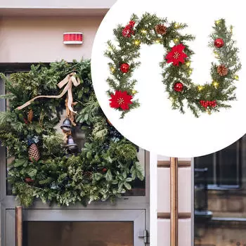 Рождественская гирлянда Искусственные цветы Виноградная лоза для венка Домашний стол Центральные украшения Red 1.8m