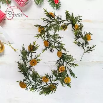 Рождественская гирлянда из 6-футовых сушеных апельсиновых хлопьев, реалистичный декор для фермерского дома, зимняя апельсиновая гирлянда для каминной полки, крыльца, входной двери зелёный