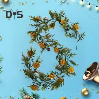 Рождественская гирлянда из 6-футовых сушеных апельсиновых хлопьев, реалистичный декор для фермерского дома, зимняя апельсиновая гирлянда для каминной полки, крыльца, входной двери зелёный