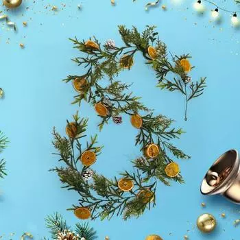 Рождественская гирлянда из 6-футовых сушеных апельсиновых хлопьев, реалистичный декор для фермерского дома, зимняя апельсиновая гирлянда для каминной полки, крыльца, входной двери зелёный