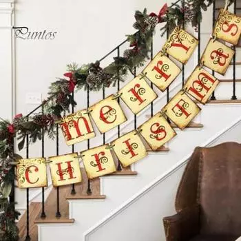 Рождественская гирлянда из флажков, винтажное рождественское украшение для баннера, праздничное украшение для камина, подвесное украшение для домашнего офиса, вечеринка, декор A