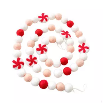 Рождественская гирлянда из помпонов, красно-белый шар, украшение для