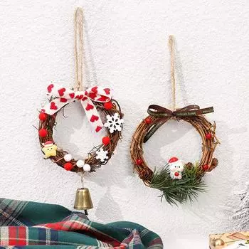 Рождественская гирлянда из ротанга, кольцо из ротанга, подвесные украшения для дверей, гирлянда из сосновых шишек, украшение для дома, праздничная сцена