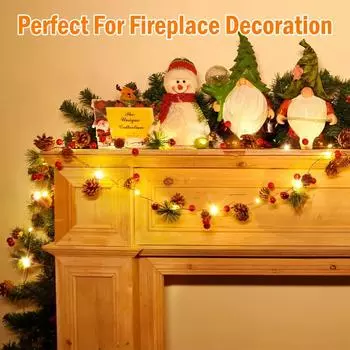 Рождественская гирлянда на батарейках 7,2 фута 20 шишек красная ягодная гирлянда для камина в помещении и на улице декоративный светильник