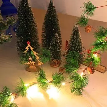 Рождественская гирлянда на батарейках с гирляндами, реалистичная имитация сосновых иголок, красных ягод, сосновых шишек, венок для дома и улицы на Рождество C