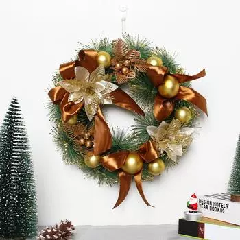 Рождественская гирлянда, рождественское украшение, еловый рождественский венок, входная дверь, домашняя вечеринка, подвесная гирлянда, праздничный декор золотой