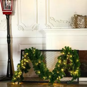 Рождественская гирлянда с 30 светодиодными лампами, искусственная сосновая гирлянда, рождественская еловая гирлянда, украшение для внутреннего и наружного декора зелёный