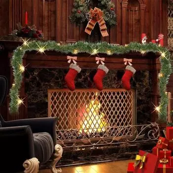 Рождественская гирлянда с гирляндой из искусственной зелени, рождественская гирлянда со светодиодной подсветкой, украшение из ели Норвуд для лестницы, балкона, окна 450 теплый белый