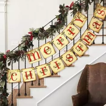 Рождественская гирлянда Yousheng, винтажное рождественское украшение для баннера, праздничное украшение для камина, подвесное украшение для домашнего офиса, декор для вечеринки A