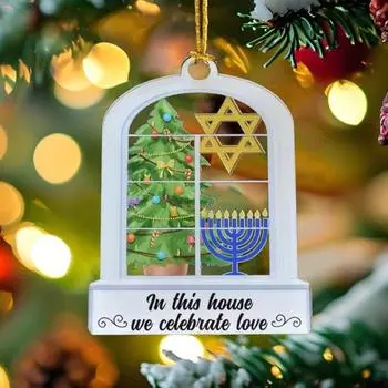 Рождественская Ханука Украшение Ханука в этом доме Мы празднуем любовь Акриловое украшение для праздничного украшения дома на елку B