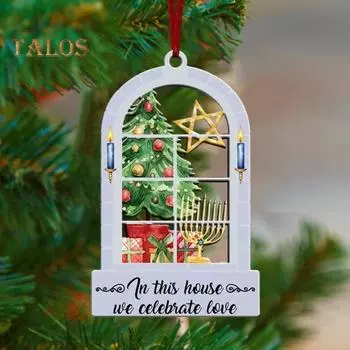 Рождественская Ханука Украшение Ханука в этом доме Мы празднуем любовь Акриловое украшение для праздничного украшения дома на елку E