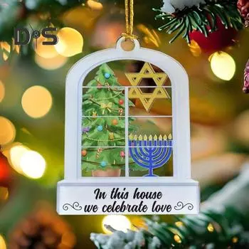 Рождественская Ханука Украшение Ханука в этом доме Мы празднуем любовь Акриловое украшение для праздничного украшения дома на елку A