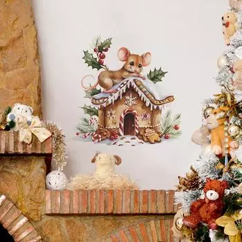 Рождественская хижина Мышь Зеленое растение Спальня Гостиная Кабинет Фон Ландшафтный дизайн Наклейка на стену 29*29CM/fun-f226