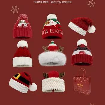 Рождественская и новогодняя шапка Санта-оленя - милый красный зимний подарок для женщин в праздничной подарочной коробке Alphabet Santa Claus, M (56-58cm)