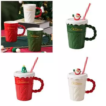 Рождественская керамическая кофейная кружка с крышкой. Радостная рождественская керамическая кружка. Изящная чайная чашка для праздничного подарка и повседневного использования. белый