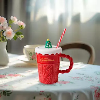 Рождественская керамическая кружка креативная чашка для завтрака для питья напитков красная красный