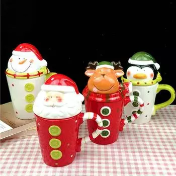 Рождественская керамическая кружка с изображением лося, милая мультяшная кружка, подарочная кружка с изображением Санта-Клауса, кофейная кружка со снеговиком и пингвином