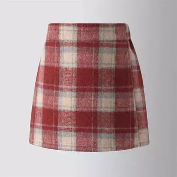 Рождественская клетчатая юбка для девочек, осень-зима, толстая шерстяная короткая юбка трапециевидной формы с высокой талией, красные повседневные модные детские юбки для детей от 2 до 16 лет 100cm красный/бежевый