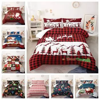 Рождественская коллекция, трехсекционное постельное белье с принтом, наволочка, пододеяльник Single 135x200cm