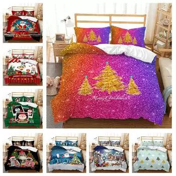 Рождественская коллекция, трехсекционное постельное белье с принтом, наволочка, пододеяльник Single 135x200cm