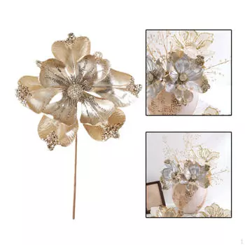 Рождественская композиция из пуансеттии, цветочная палочка с искусственным стеблем для сезонных композиций золотистый