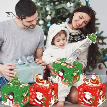 Рождественская копилка для денег, подарочный подарочный накопитель с сюрпризом, 30 прозрачных мешочков, ящик для хранения денег Санта-Клауса B