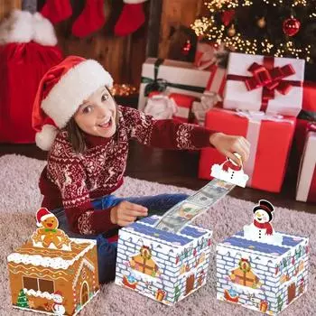 Рождественская копилка для денег, подарочный подарочный накопитель с сюрпризом, 30 прозрачных мешочков, ящик для хранения денег Санта-Клауса B