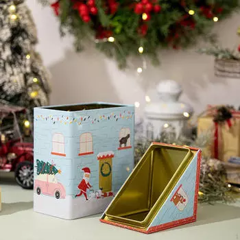 Рождественская коробка для конфет, жестяная банка, праздничный подарок, декор, большая банка с крышкой