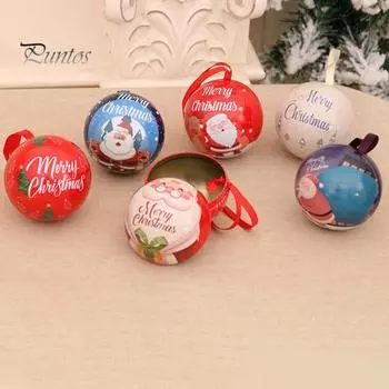 Рождественская коробка конфет с ленточным ремешком Милый Санта-Клаус Снеговик Лось Надпись Держатель для конфет Портативный шарик в форме железного ящика Многоразовая рождественская коробка