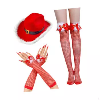 Рождественская ковбойская шляпа для женщин, модные длинные перчатки без пальцев для платья, карнавальные перчатки