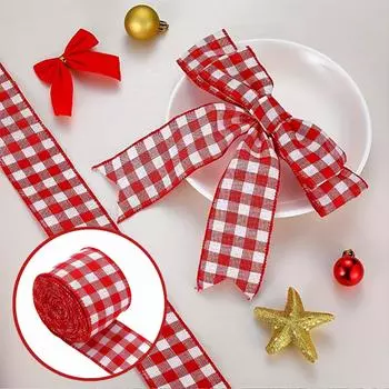 Рождественская красная и белая клетчатая лента, украшение для рождественской упаковки, подходит для семейного праздника, бант для рукоделия, 2,5 дюйма One Size