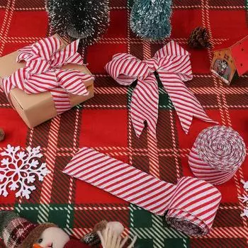 Рождественская красная и белая клетчатая лента, украшение для рождественской упаковки, подходит для семейного праздника, бант для рукоделия, 2,5 дюйма