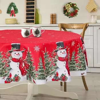 Рождественская красная круглая полиэстеровая скатерть рождественские украшения для дома 2024 рождественская круглая скатерть для стола Navidad Natal новогодние подарки 2025