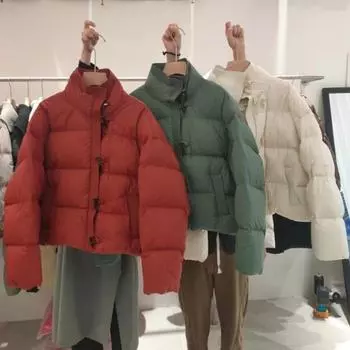 Рождественская красная роговая куртка на пуговицах, женская короткая новая зимняя куртка с воротником-стойкой S чёрный