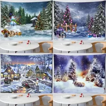 Рождественская красочная рождественская елка снеговик гобелен спальня гостиная украшение дома стены 100x75cm