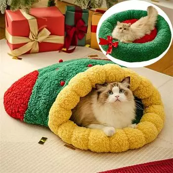 Рождественская кровать для кошек в помещении, Рождественская кровать для кошек в форме дерева, Рождественская кровать для собак, S темно-зеленого