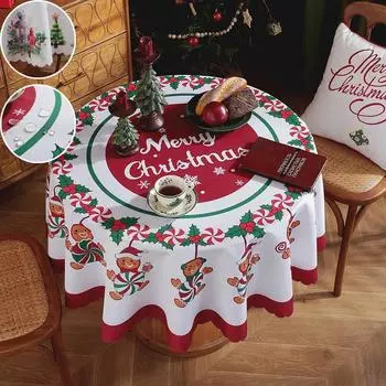 Рождественская круглая водонепроницаемая скатерть, скатерть со снеговиком, веселые рождественские украшения для дома, рождественские новогодние украшения 2025 года 120cm