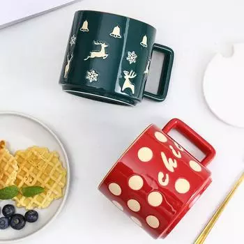 Рождественская кружка, новогодний подарок, набор украшений, посуда для напитков, украшение для вечеринки, кофейная чашка с крышкой, ложка, мультяшная милая керамическая кружка, чайная чашка 430ml