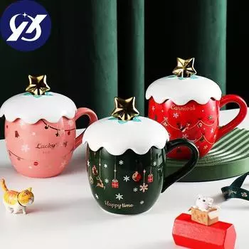 Рождественская кружка с крышкой Ложка Девушка Милая кофейная чашка Керамическая чашка для воды Офисная пара 1pc