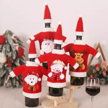 Рождественская крышка для бутылки вина, шампанского, пива, бутылки красного вина, свитер с шапкой Санты, рождественская сумка для бутылки, праздничные принадлежности для вечеринок Santa Claus
