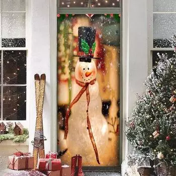 Рождественская крышка входной двери снеговик дерево веселый рождественский фон двери баннер подвесное украшение для праздничного домашнего декора A